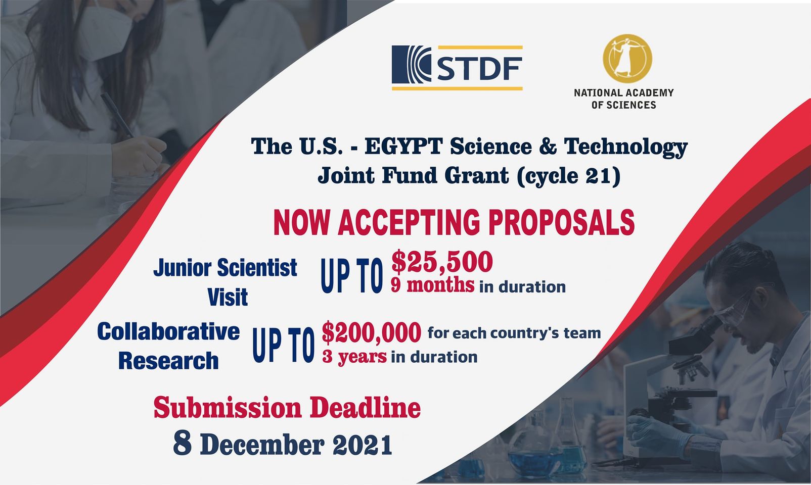 فتح باب التقدم للدورة 21 لبرنامج التعاون المصري الأمريكي من أكاديمية العلوم والتكنولوجيا والابتكار (STDF)